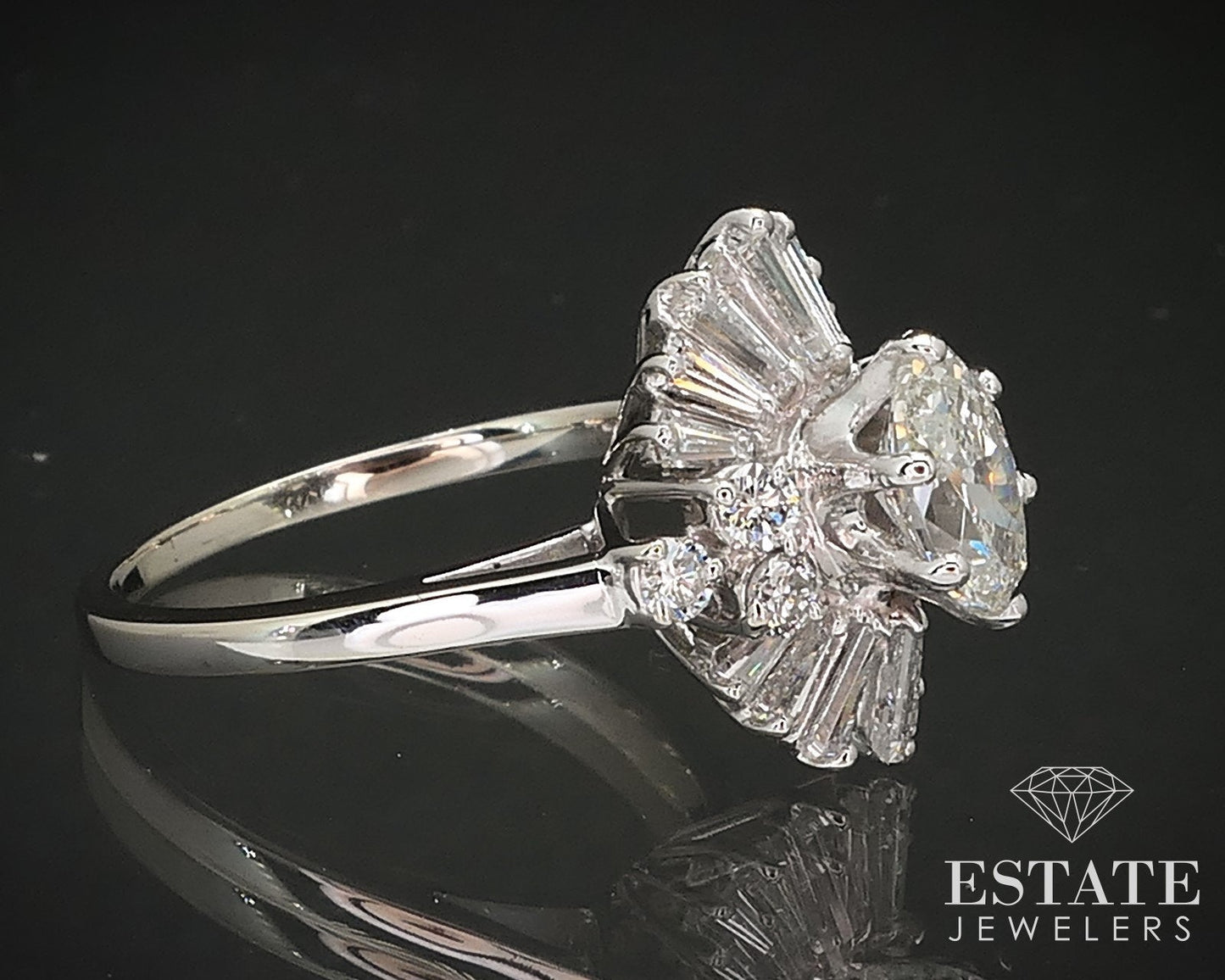 14k White Gold Oval Natural 1.29ctw Diamond Ballerina Engagement Ring 5g i17111