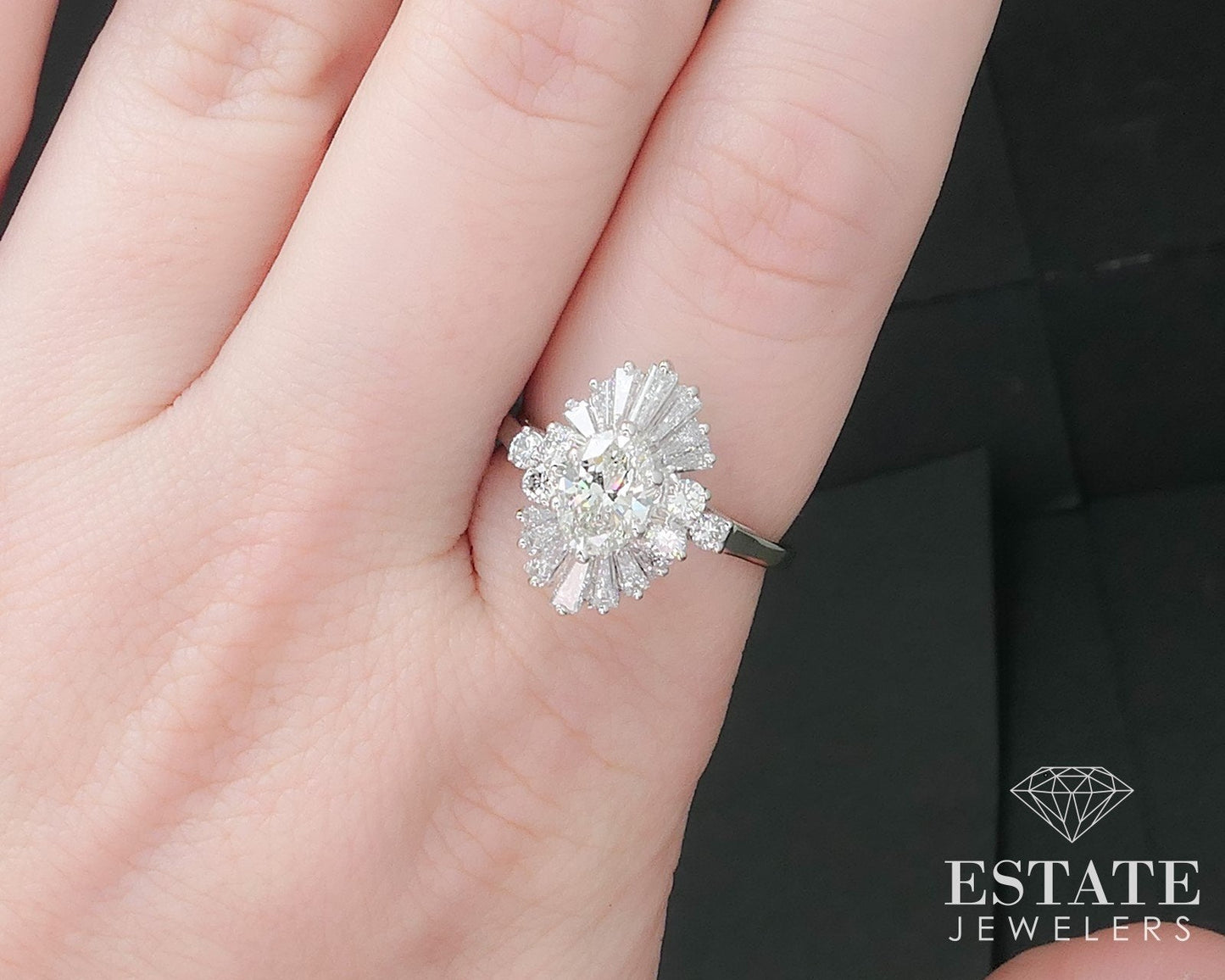 14k White Gold Oval Natural 1.29ctw Diamond Ballerina Engagement Ring 5g i17111