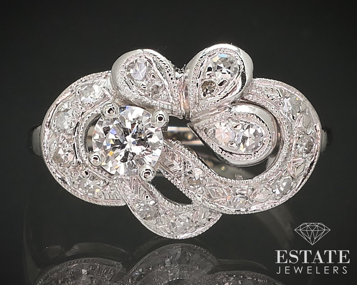 Vintage 14k White Gold Natural .50ctw Diamond Engagement Ring 3.2g p72178
