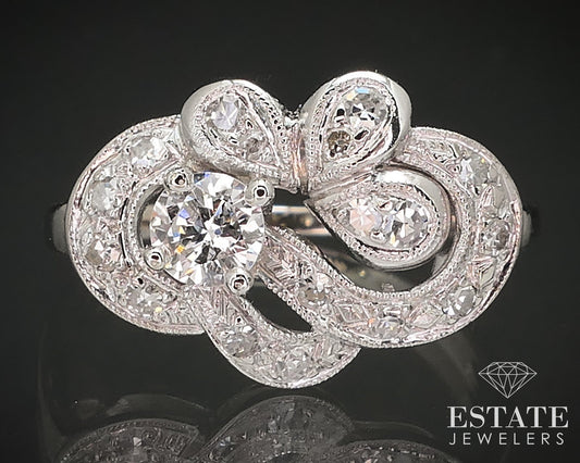 Vintage 14k White Gold Natural .50ctw Diamond Engagement Ring 3.2g p72178