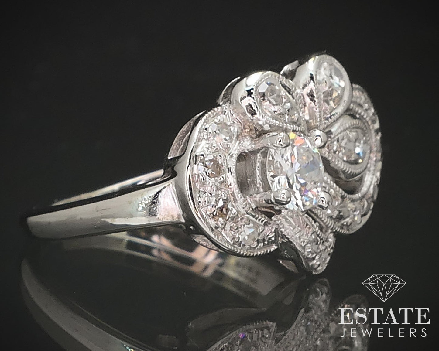 Vintage 14k White Gold Natural .50ctw Diamond Engagement Ring 3.2g p72178