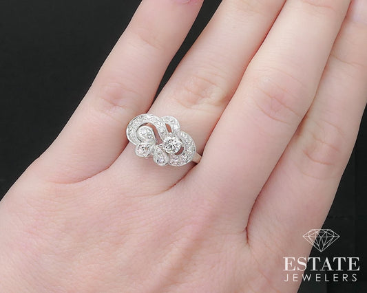Vintage 14k White Gold Natural .50ctw Diamond Engagement Ring 3.2g i17113
