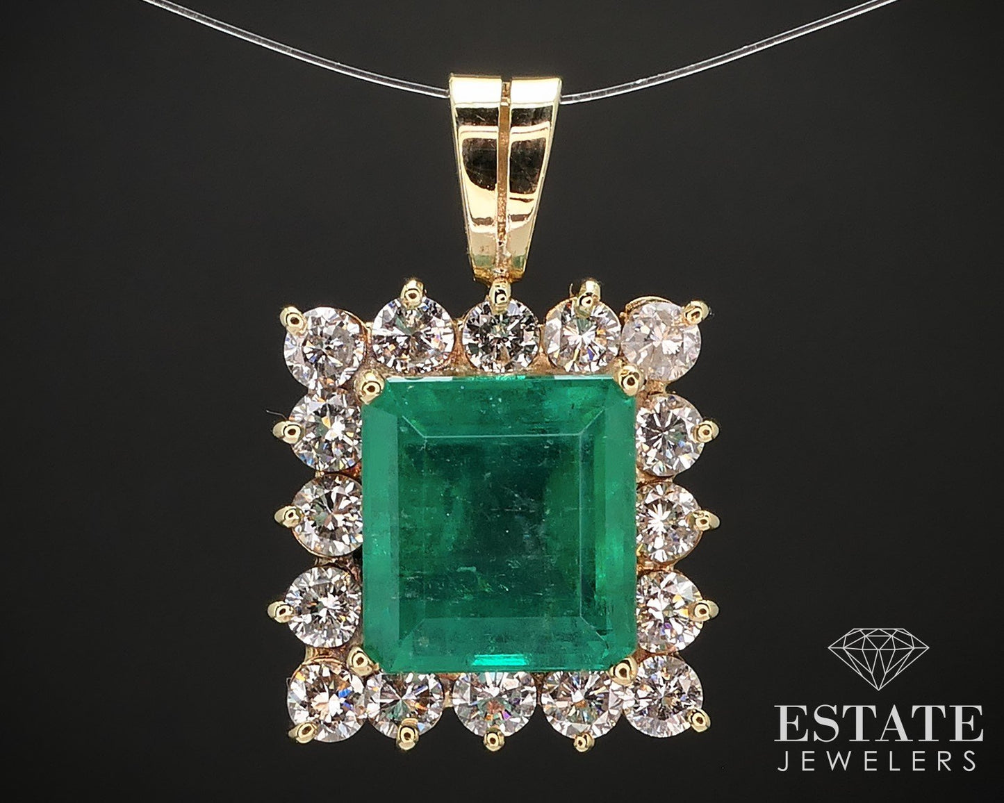 18k Yellow Gold IGI Natural 4.17ct Emerald & Diamond Halo Pendant 5.7g i17117