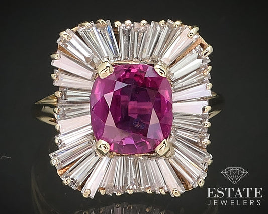 18k Yellow Gold IGI Natural Ruby & Diamond Ballerina Cocktail Ring 4.5g i17116