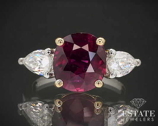 18k White Gold IGI Oval Natural 2.9ct Ruby & Diamond Ladies Ring 4.6g i17115