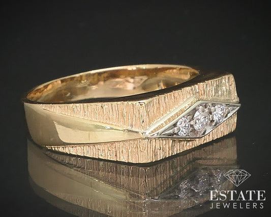 Vintage 14k Yellow Gold 7mm Natural .09ctw Diamond Mens Band Ring 7.7g i17157b