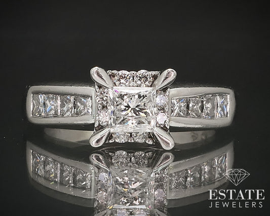 14k White Gold Princess Natural .96ctw Diamond Engagement Ring 5.4g i17195b