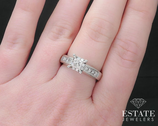 14k White Gold Princess Natural .96ctw Diamond Engagement Ring 5.4g i17195b