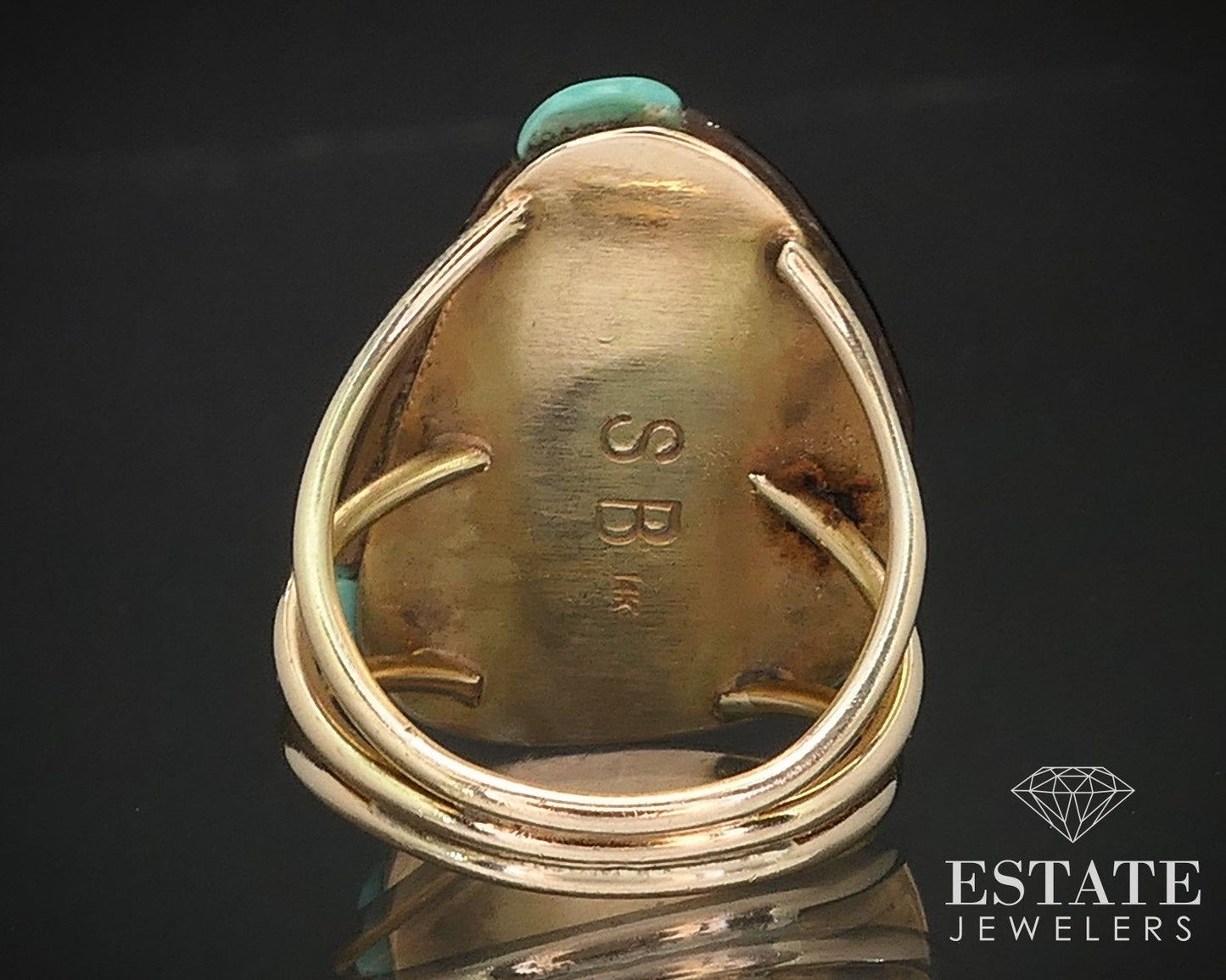 14k Yellow Gold Natural Turquoise Sam Begay Navajo Ring 8.9g i17166