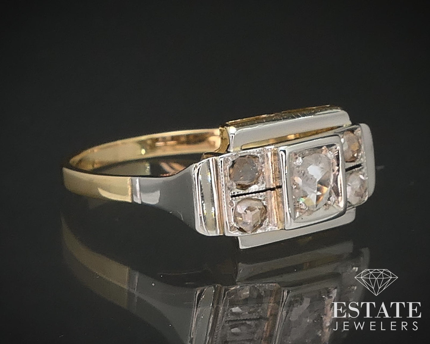 Antique 10k Yellow Gold Rose Cut .22ctw Diamond Engagement Ring 2.7g i17184