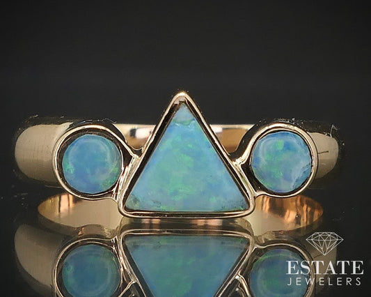 Vintage 14k Yellow Gold Natural Opal Ladies Band Ring 4.3g i17179
