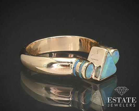 Vintage 14k Yellow Gold Natural Opal Ladies Band Ring 4.3g i17179