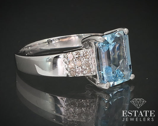 14k White Gold Natural 2ct Aquamarine & Diamond Ladies Ring 3.9g i17176