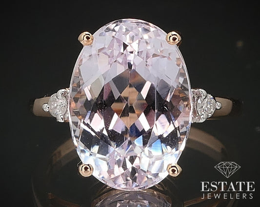 14k Rose Gold Oval Natural 6ct Kunzite & Diamond Ladies Ring 4.2g i17170