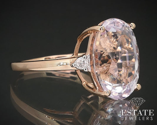 14k Rose Gold Oval Natural 6ct Kunzite & Diamond Ladies Ring 4.2g i17170