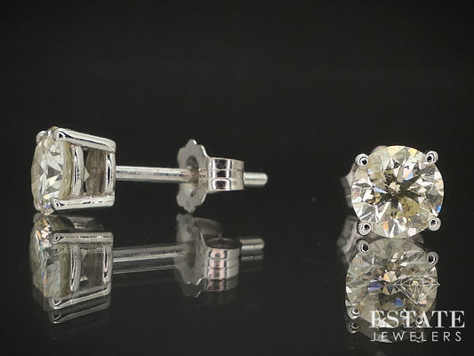 14k White Gold Round Natural .86ctw Diamond Stud Earrings i17216
