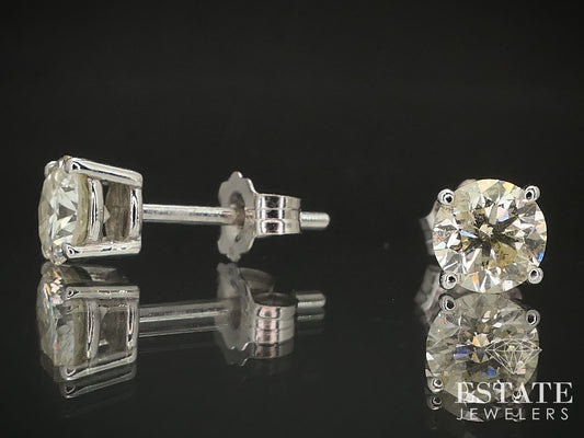 14k White Gold Round Natural .86ctw Diamond Stud Earrings i17216