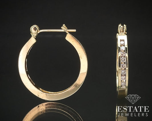 14k Yellow Gold Natural .25ctw Diamond Ladies Hoop Earrings 4.8g i17120b