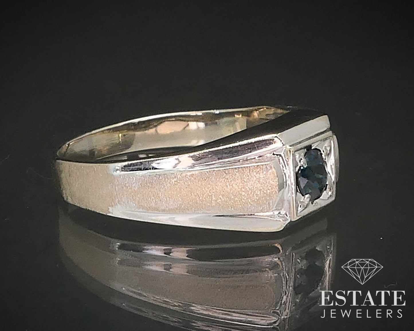 Vintage 14k White Gold Natural Blue Sapphire Mens Band Ring 4.8g i17140b