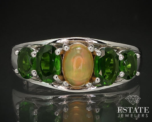 Sterling Natural Jelly Opal & Chrome Diopside Kit Heath Ladies Ring 5.2g i17285