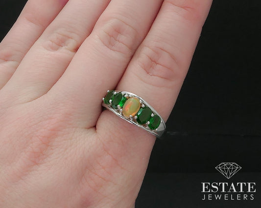 Sterling Natural Jelly Opal & Chrome Diopside Kit Heath Ladies Ring 5.2g i17285