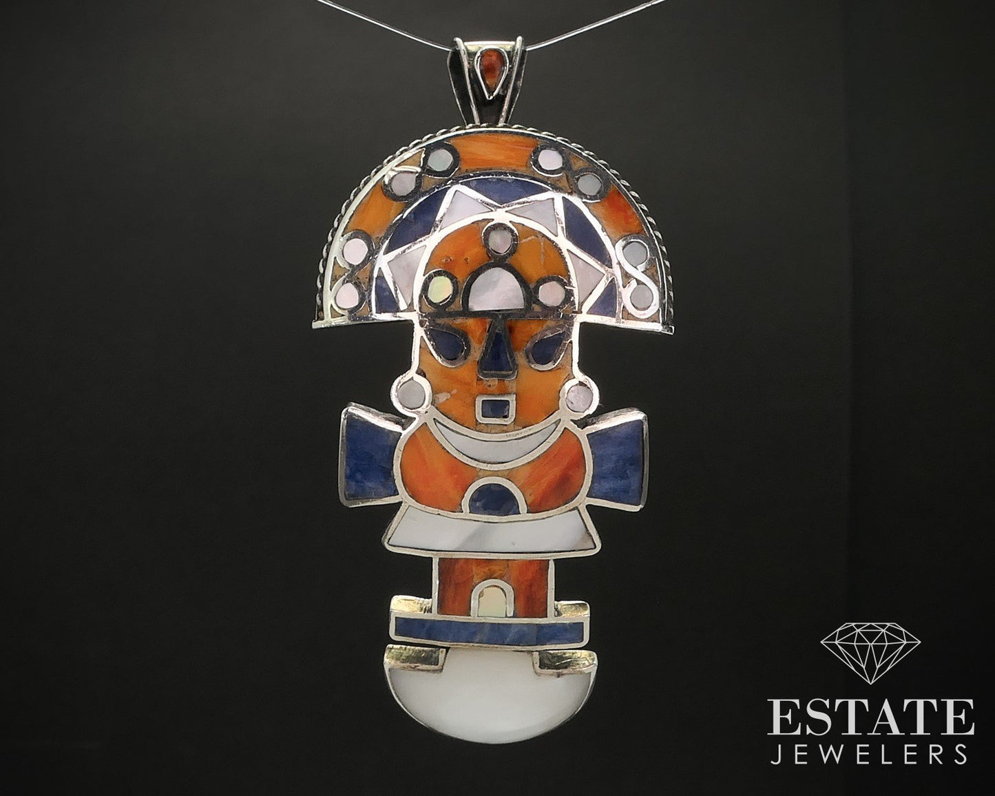 Vintage Sterling 950 Mexico Multi Gem Totem Pendant 15.9g p72695