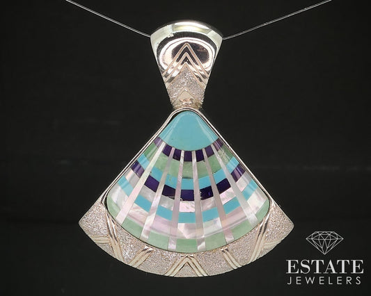 Sterling 925 Carolyn Pollack Multi Gem Seashell Pendant 17.9g i17273