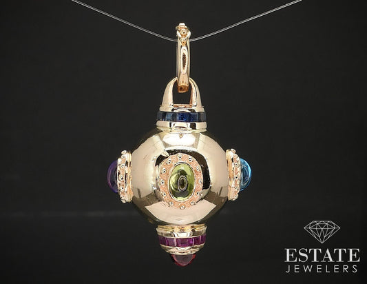 Vintage 14k Yellow Gold Multi Gem Dimensional Orb Sputnik Charm 10.7g i17249