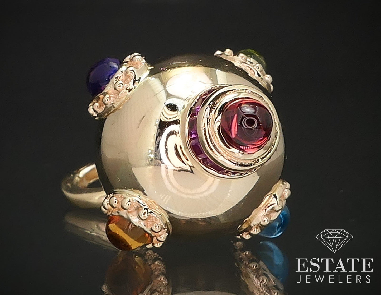 Vintage 14k Yellow Gold Multi Gem Dimensional Orb Sputnik Charm 10.7g p72616