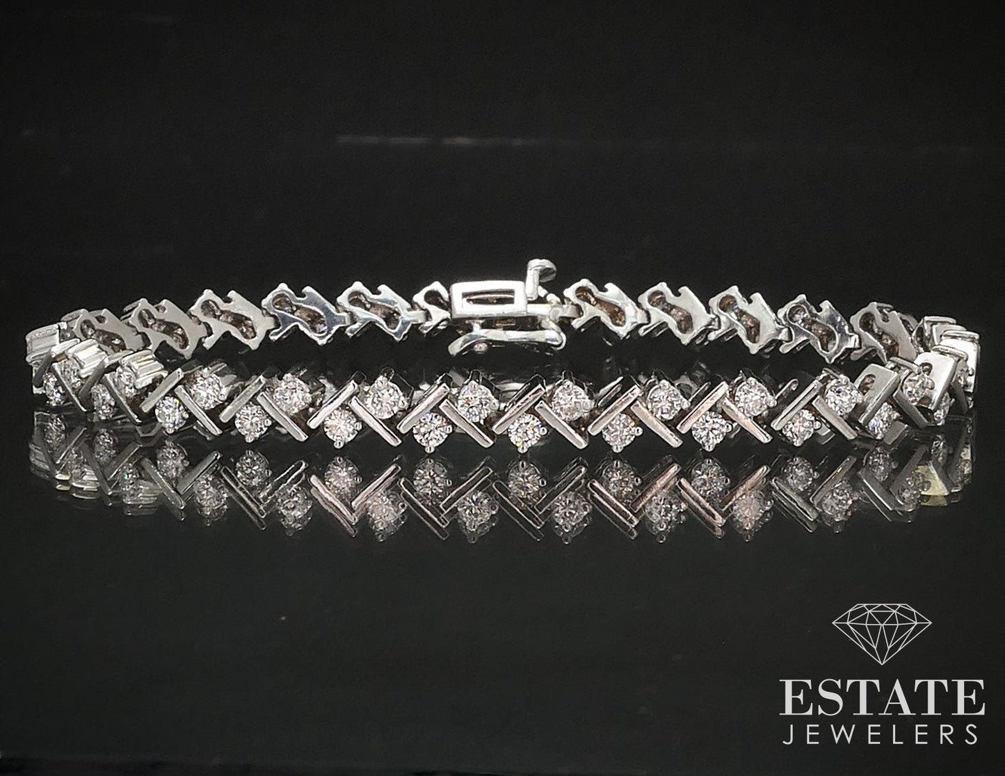 14k White Gold Round Natural 3ctw Diamond Tennis Bracelet 16.9g 7.5"L i17247