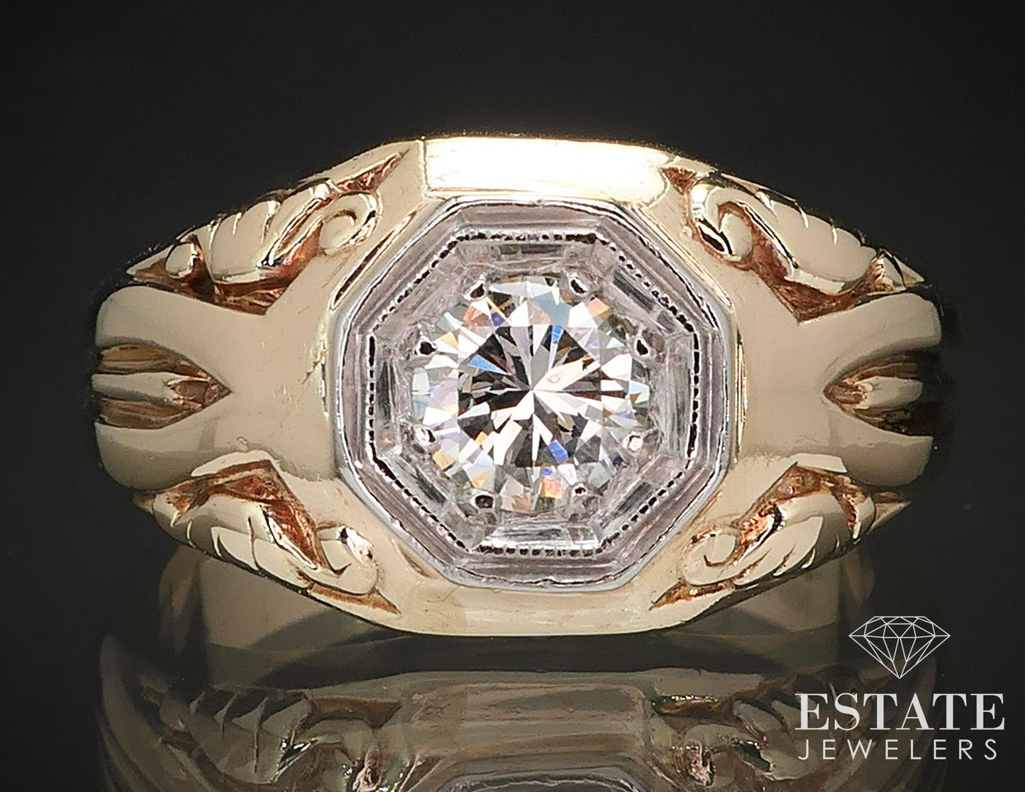 Vintage 14k Yellow Gold Round Natural .46ct Diamond Band Ring 8.3g i17242