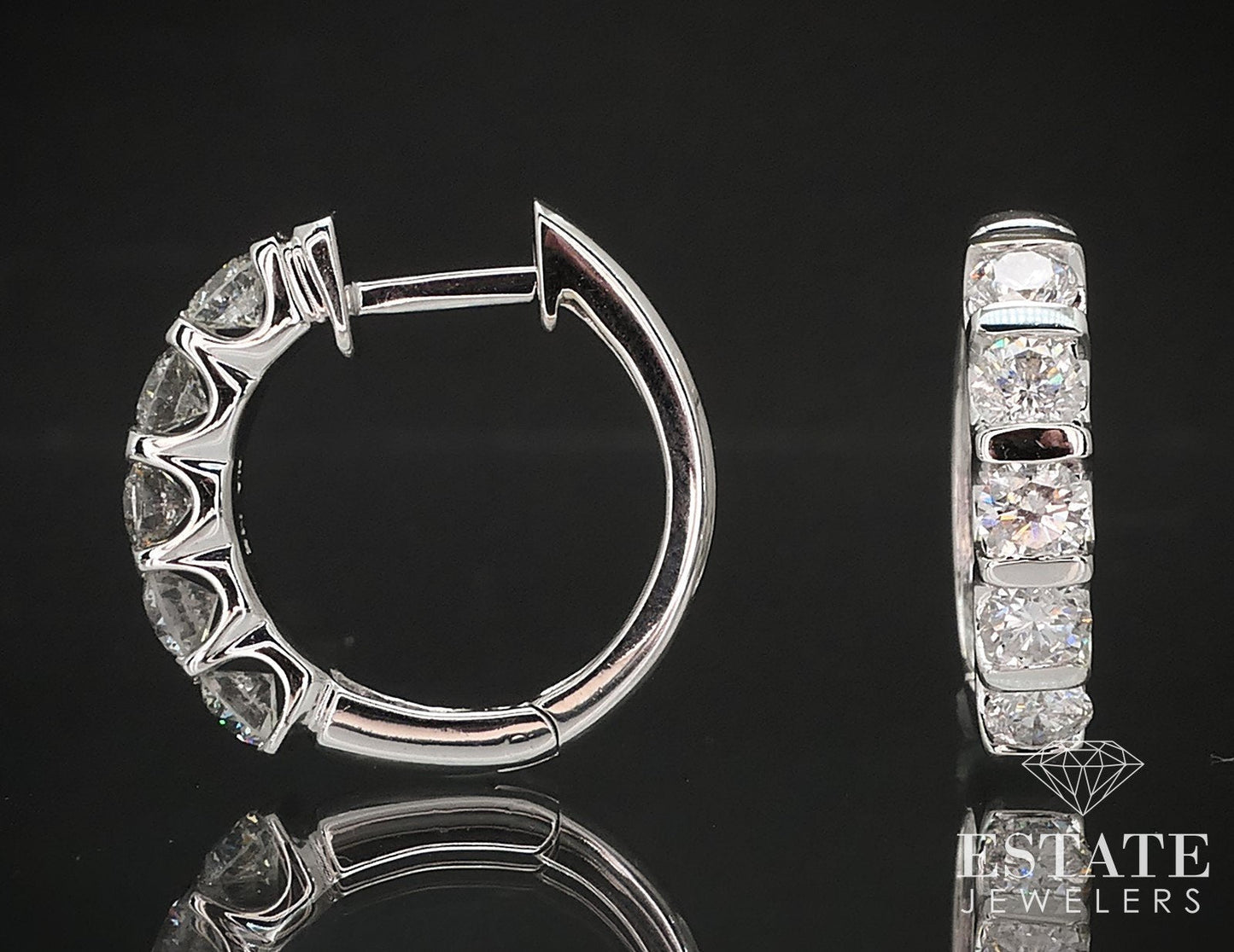 14k White Gold Round Natural 1.80ctw Diamond Hoop Earrings 8g i17251