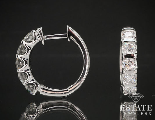 14k White Gold Round Natural 1.80ctw Diamond Hoop Earrings 8g i17251