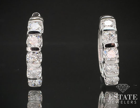 14k White Gold Round Natural 1.80ctw Diamond Hoop Earrings 8g i17251
