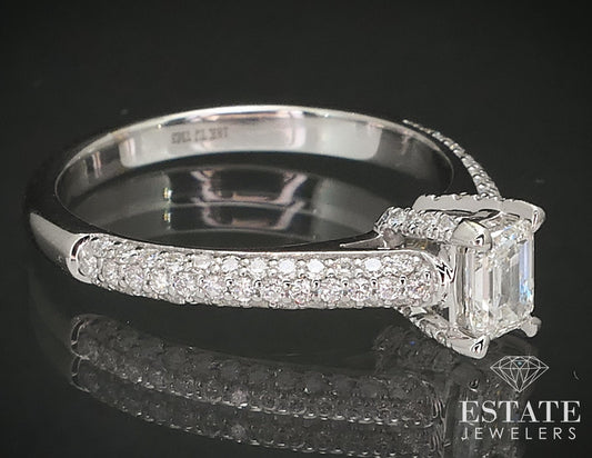 18k White Gold GIA Emerald Natural .91ctw Diamond Engagement Ring 4.3g i17261