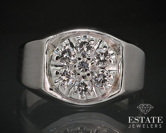 Vintage 14k White Gold Natural .35ctw Diamond Kentucky Cluster Ring 10g i17315b