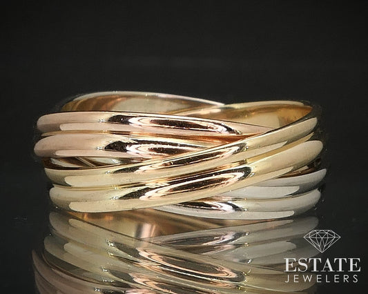 14k Tri Colored Gold 3.5mm Stacked Band Rolling Ring 7g i17306b