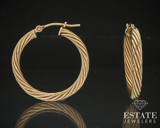 14k Yellow Gold 3mm Smooth Twisted Hoop Ladies Earrings 2.8g i17324b