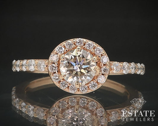 14k Rose Gold Round Natural .73ctw Diamond Halo Engagement Ring 2.8g i17317