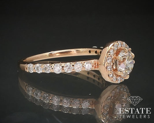 14k Rose Gold Round Natural .73ctw Diamond Halo Engagement Ring 2.8g i17317