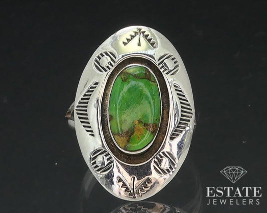 Vintage Sterling Natural Green Turquoise Southwestern Shield Ring 5.4g i17345