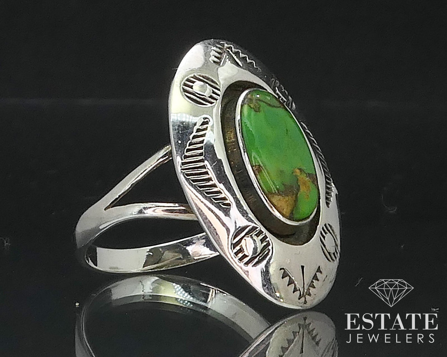 Vintage Sterling Natural Green Turquoise Southwestern Shield Ring 5.4g i17345