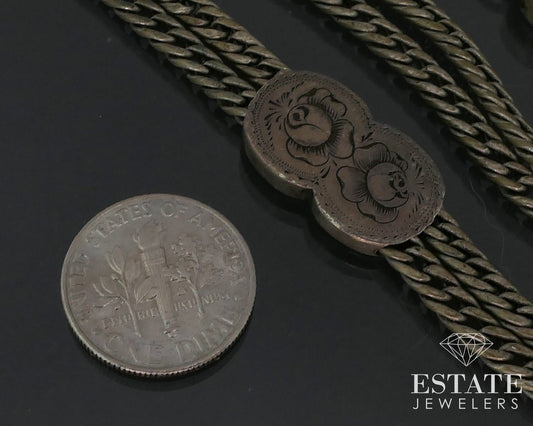 Antique Victorian Sterling Double Chain Slide Charm Watch Fob 28.9g 14"L i17333