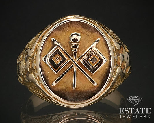 Antique 14k Yellow Gold Ostby & Barton WWII Signal Corps Mens Ring 11.6g i17394
