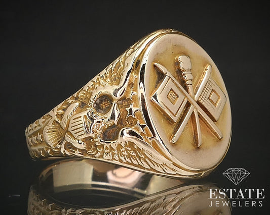 Antique 14k Yellow Gold Ostby & Barton WWII Signal Corps Mens Ring 11.6g i17394