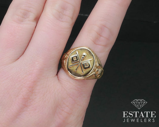 Antique 14k Yellow Gold Ostby & Barton WWII Signal Corps Mens Ring 11.6g i17394