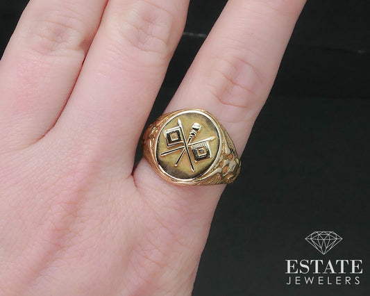 Antique 14k Yellow Gold Ostby & Barton WWII Signal Corps Mens Ring 11.6g i17394