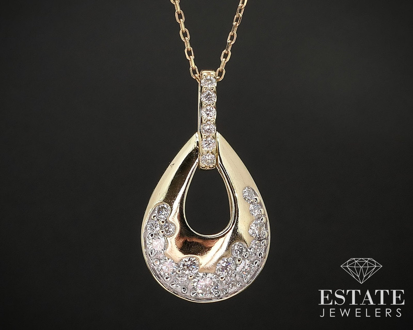 10k Yellow Gold Natural .35ctw Diamond Tear Drop Necklace 3.3g 18"L i17390