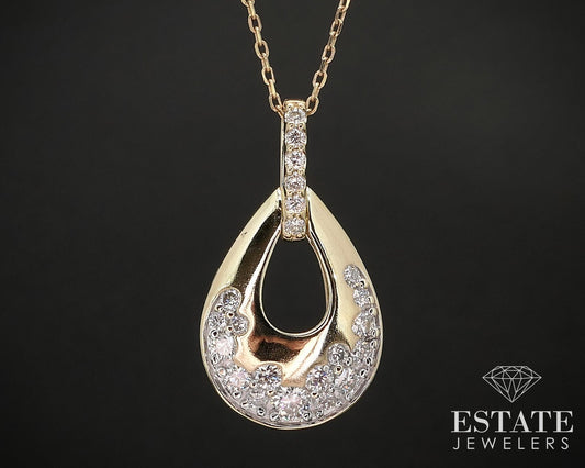 10k Yellow Gold Natural .35ctw Diamond Tear Drop Necklace 3.3g 18"L i17390