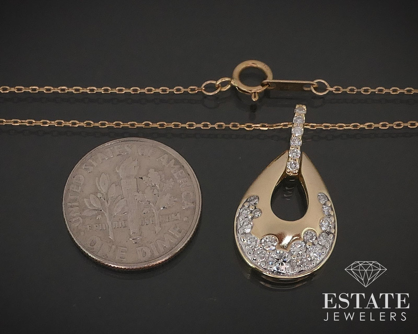 10k Yellow Gold Natural .35ctw Diamond Tear Drop Necklace 3.3g 18"L i17390